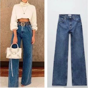 NWT Zara Wide Leg High Rise Full Length Jeans Sz 6